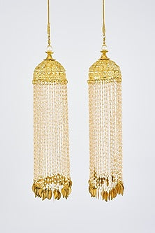Gold Finish Kundan Polki & Pearl Strand Tying Kaleeras (Set Of 2)