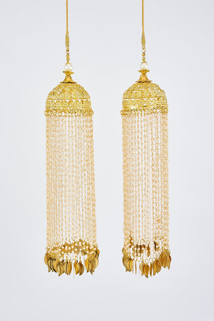 Gold Finish Kundan Polki & Pearl Strand Tying Kaleeras (Set Of 2)