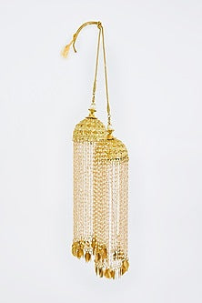 Gold Finish Kundan Polki & Pearl Strand Tying Kaleeras (Set Of 2)