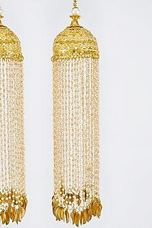 Gold Finish Kundan Polki & Pearl Strand Tying Kaleeras (Set Of 2)