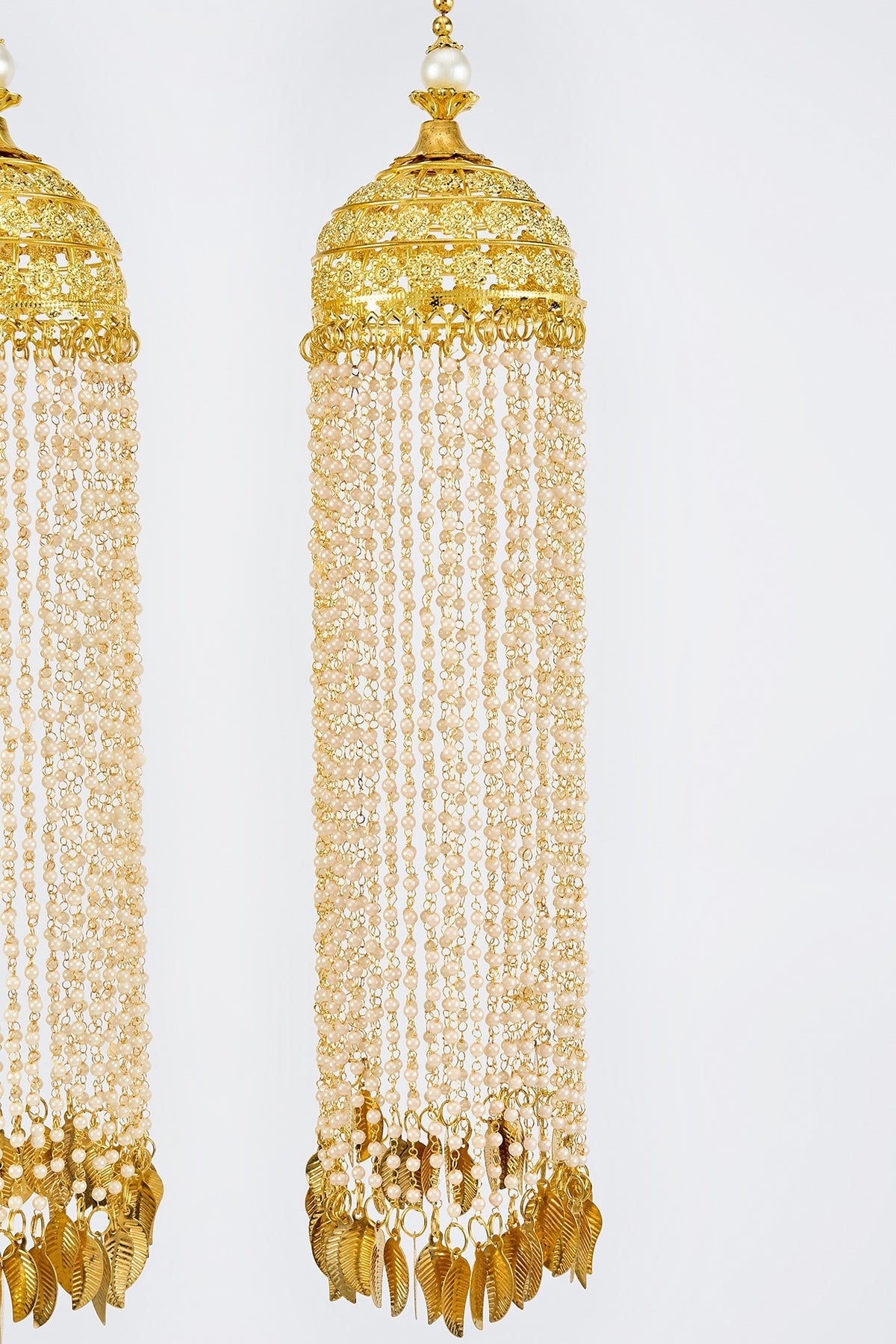 Gold Finish Kundan Polki & Pearl Strand Tying Kaleeras (Set Of 2)