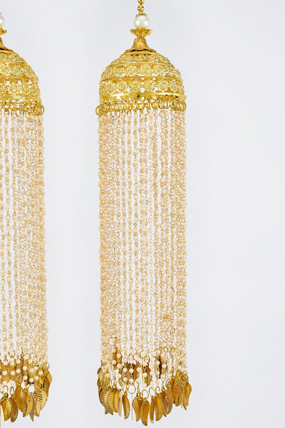 Gold Finish Kundan Polki & Pearl Strand Tying Kaleeras (Set Of 2)