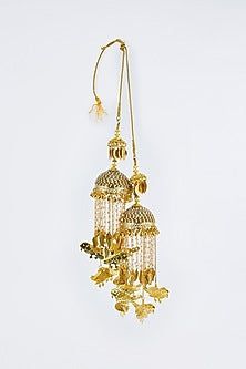 Gold Finish Kundan Polki & Pearl Strand Tying Kaleeras (Set Of 2)