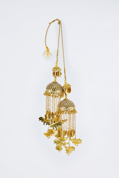 Gold Finish Kundan Polki & Pearl Strand Tying Kaleeras (Set Of 2)