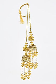 Gold Finish Kundan Polki & Pearl Strand Tying Kaleeras (Set Of 2)