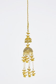 Gold Finish Kundan Polki & Pearl Strand Tying Kaleeras (Set Of 2)