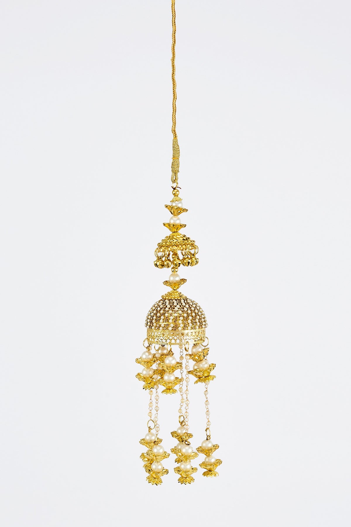 Gold Finish Kundan Polki & Pearl Strand Tying Kaleeras (Set Of 2)