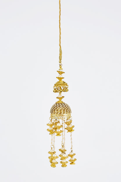 Gold Finish Kundan Polki & Pearl Strand Tying Kaleeras (Set Of 2)