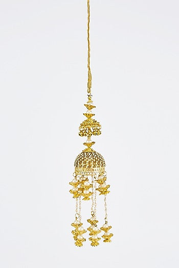 Gold Finish Kundan Polki & Pearl Strand Tying Kaleeras (Set Of 2)