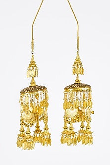 Gold Finish Kundan Polki & Pearl Strand Tying Kaleeras (Set Of 2)