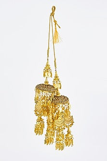 Gold Finish Kundan Polki & Pearl Strand Tying Kaleeras (Set Of 2)