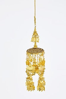 Gold Finish Kundan Polki & Pearl Strand Tying Kaleeras (Set Of 2)