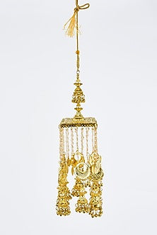 Gold Finish Kundan Polki & Pearl Strand Tying Kaleeras (Set Of 2)