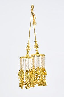 Gold Finish Kundan Polki & Pearl Strand Tying Kaleeras (Set Of 2)