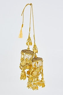 Gold Finish Kundan Polki & Pearl Strand Tying Kaleeras (Set Of 2)