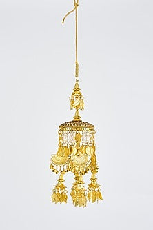 Gold Finish Kundan Polki & Pearl Strand Tying Kaleeras (Set Of 2)