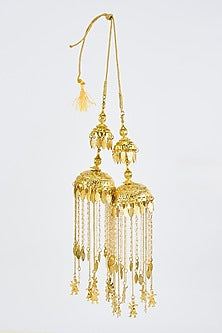 Gold Finish Kundan Polki & Pearl Strand Tying Kaleeras (Set Of 2)