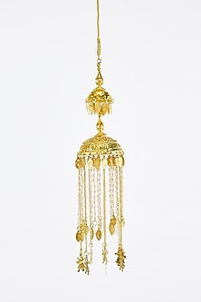 Gold Finish Kundan Polki & Pearl Strand Tying Kaleeras (Set Of 2)