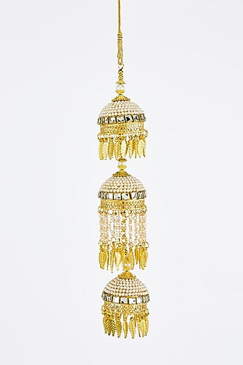 Gold Finish Kundan Polki & Pearl Strand Tying Kaleeras (Set Of 2)