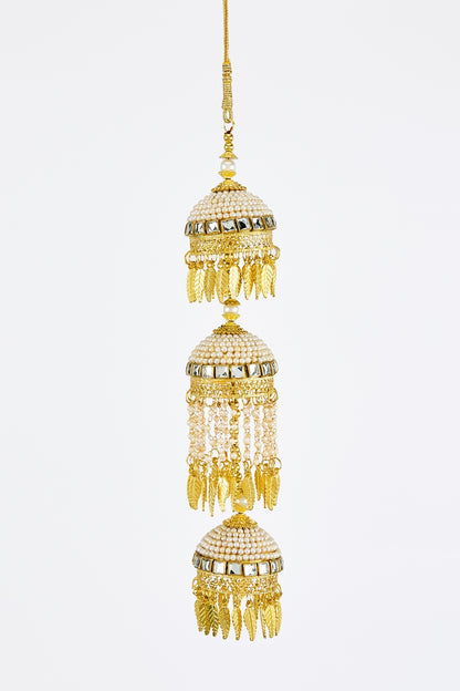 Gold Finish Kundan Polki & Pearl Strand Tying Kaleeras (Set Of 2)