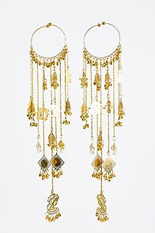 Gold Finish Kundan Polki & Pearl Strand Tying Kaleeras (Set Of 2)