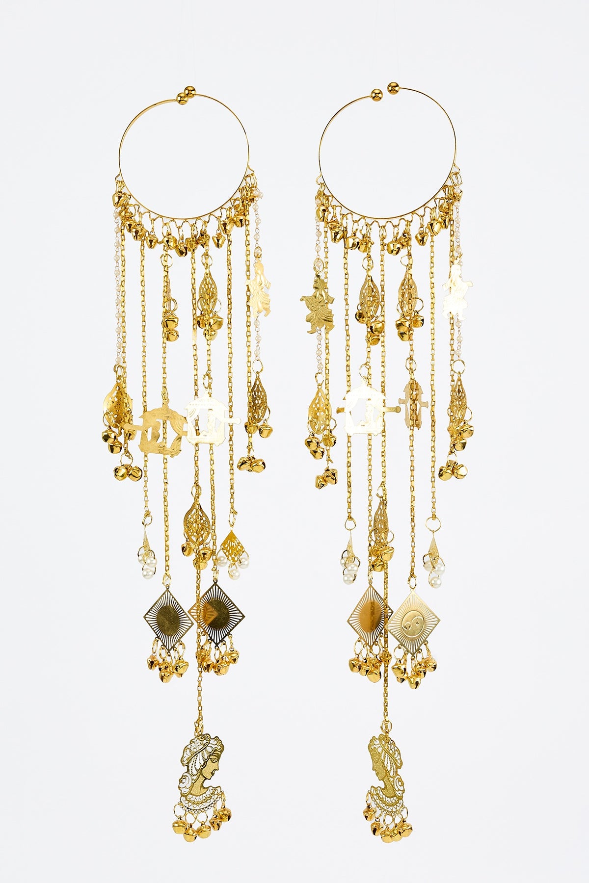 Gold Finish Kundan Polki & Pearl Strand Tying Kaleeras (Set Of 2)