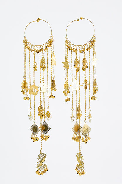 Gold Finish Kundan Polki & Pearl Strand Tying Kaleeras (Set Of 2)