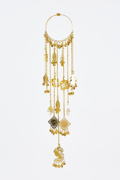 Gold Finish Kundan Polki & Pearl Strand Tying Kaleeras (Set Of 2)
