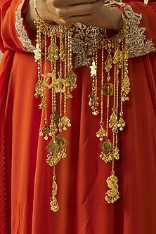 Gold Finish Kundan Polki & Pearl Strand Tying Kaleeras (Set Of 2)