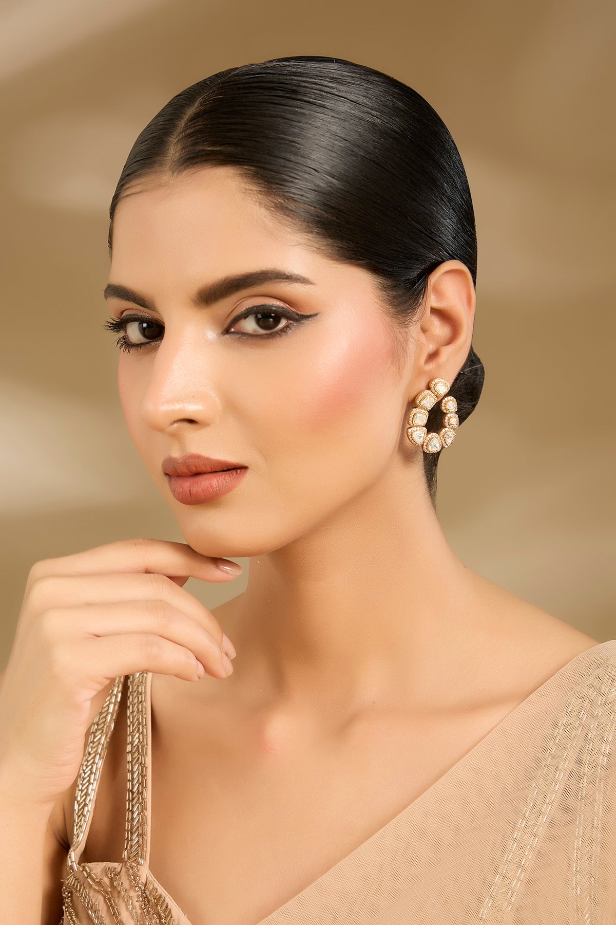 Gold Finish Pearl Cluster Stud Earrings