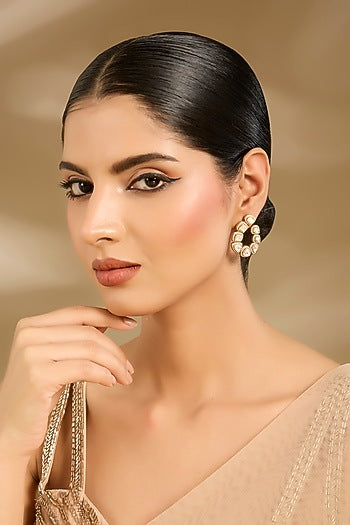 Gold Finish Pearl Cluster Stud Earrings