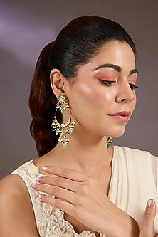 Gold Finish Kundan Polki & Pearl Drop Chandbali Earrings