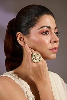 Gold Finish Kundan Polki & Pearl Ring