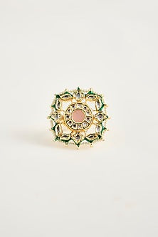 Gold Finish Kundan Polki & Pearl Ring