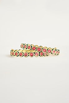 Antique Gold Finish Kundan Polki Enameled Bangles (Set Of 2)