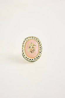 Gold Finish Kundan Polki & Pink Stone Oversized Ring