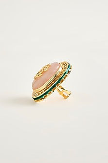 Gold Finish Kundan Polki & Pink Stone Oversized Ring