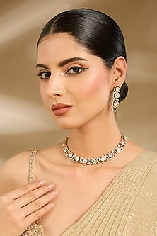 Gold Finish Kundan Polki Choker Necklace Set