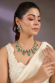 Gold Finish Kundan Polki & Pearl Choker Necklace Set