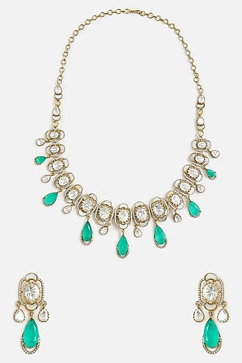 Gold Finish Kundan Polki & Pearl Choker Necklace Set