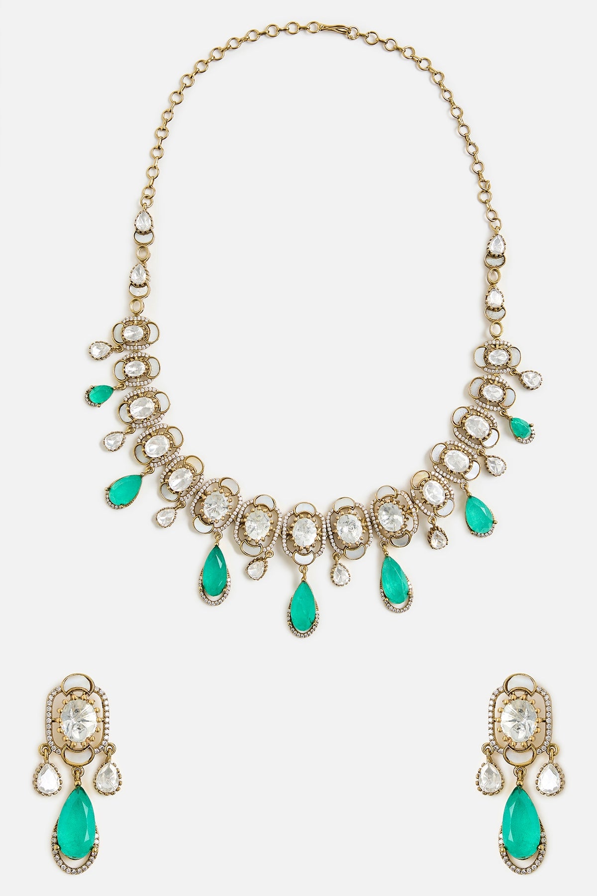 Gold Finish Kundan Polki & Pearl Choker Necklace Set