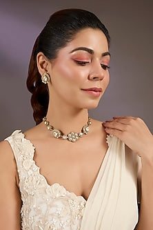 Gold Finish Kundan Polki Choker Necklace Set