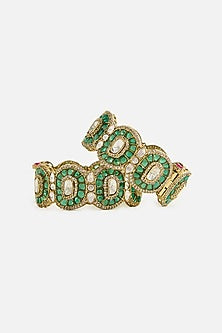 Gold Finish Kundan Polki & Green Stone Bangles (Set Of 2)