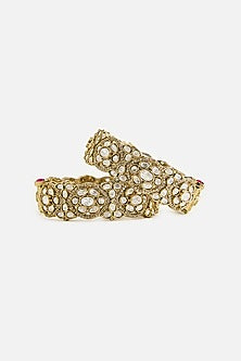 Gold Finish Moissanite Polki Bangles (Set Of 2)