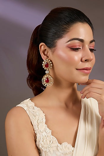 Gold Finish Ruby Stone Dangler Earrings