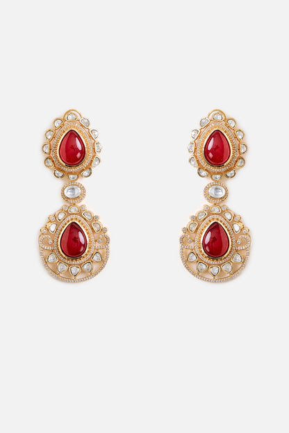 Gold Finish Ruby Stone Dangler Earrings