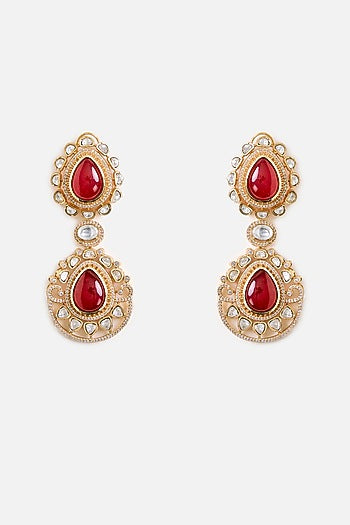 Gold Finish Ruby Stone Dangler Earrings