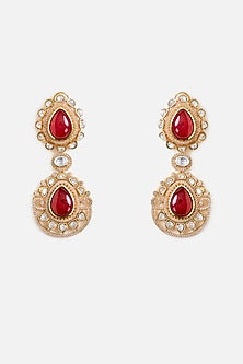 Gold Finish Ruby Stone Dangler Earrings