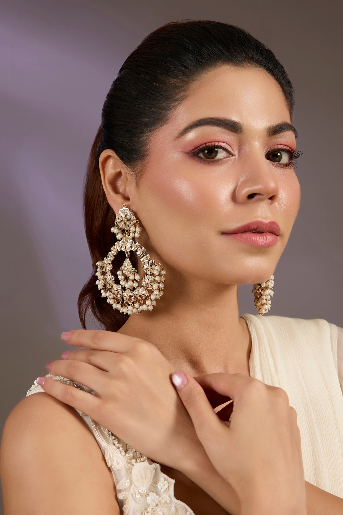 Gold Finish Pearl Chandbali Earrings