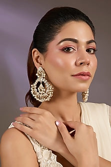Gold Finish Pearl Chandbali Earrings